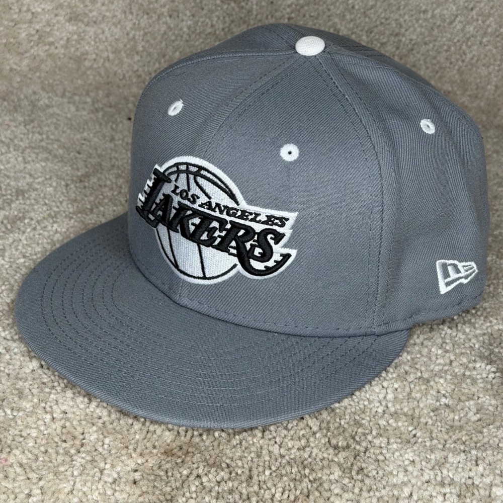 New Era 59FIFTY Los Angeles Lakers Hat Mens 7 3/4 Grey Excellent Fitted Cap